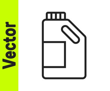 Çamaşır deterjanı, çamaşır suyu, bulaşık deterjanı ya da beyaz arka planda izole edilmiş başka bir temizlik maddesi ikonu için siyah çizgi plastik şişe. Vektör