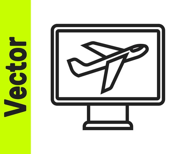 Schwarze Linie Flugzeug Symbol isoliert auf weißem Hintergrund. Fliegende Flugzeug-Ikone Verkehrszeichen. Vektor — Stockvektor