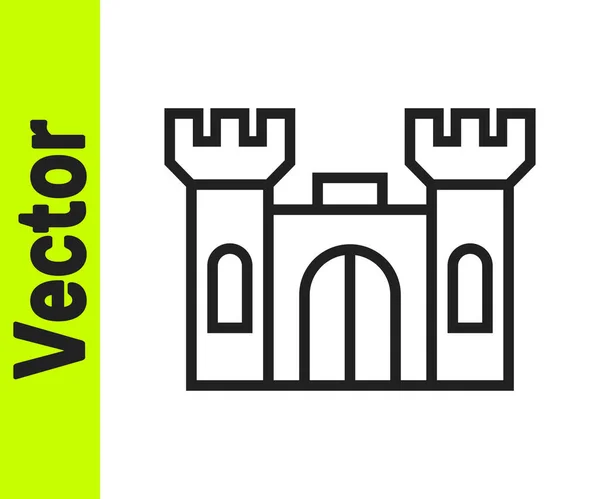 Icono del Castillo de línea negra aislado sobre fondo blanco. Vector — Vector de stock