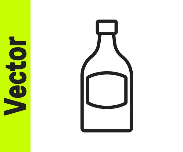 Schwarze Linie Bierflasche Symbol isoliert auf weißem Hintergrund. Vektor — Stockvektor