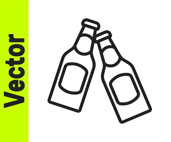 Schwarze Linie Bierflasche Symbol isoliert auf weißem Hintergrund. Vektor — Stockvektor