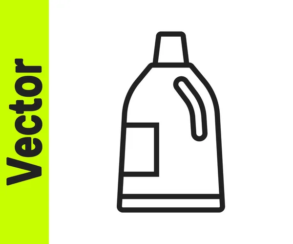 Черная линия Пластиковая бутылка для стирального порошка, отбеливателя, жидкости для мытья посуды или другой значок чистящего средства изолированы на белом фоне. Вектор — стоковый вектор