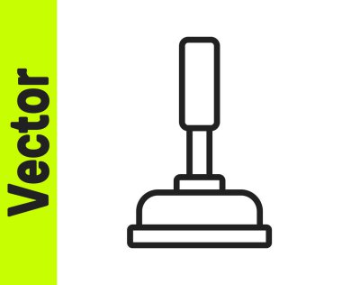 Beyaz arka planda izole edilmiş boru temizleme ikonu için tahta saplı siyah çizgili lastik pompa. Tuvalet pompası. Vektör