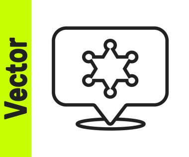 Siyah çizgi şerifi Hexagram simgesi beyaz arka planda izole edildi. Polis rozeti ikonu. Vektör