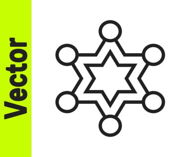 Siyah çizgi şerifi Hexagram simgesi beyaz arka planda izole edildi. Polis rozeti ikonu. Vektör