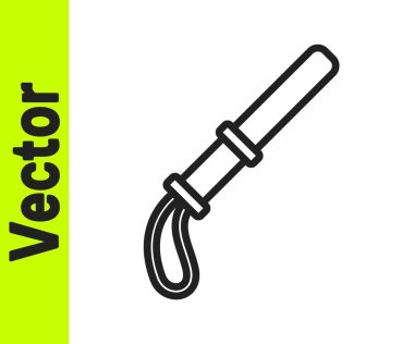 Siyah çizgi polis kauçuk çubuk simgesi beyaz arka planda izole edildi. Kauçuk copu. Polis yarasası. Polis ekipmanları. Vektör