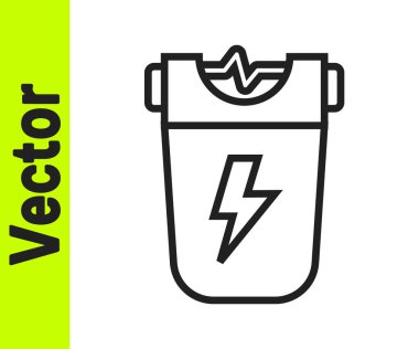 Siyah çizgi polis elektrik şoku ikonu beyaz arka planda izole edildi. Korunma için şok edici. Şok tabancası elektrikli bir silahtır. Vektör