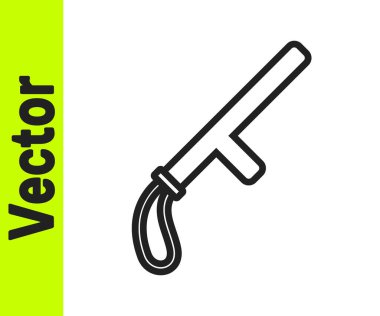 Siyah çizgi polis kauçuk çubuk simgesi beyaz arka planda izole edildi. Kauçuk copu. Polis yarasası. Polis ekipmanları. Vektör