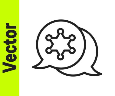 Siyah çizgi şerifi Hexagram simgesi beyaz arka planda izole edildi. Polis rozeti ikonu. Vektör