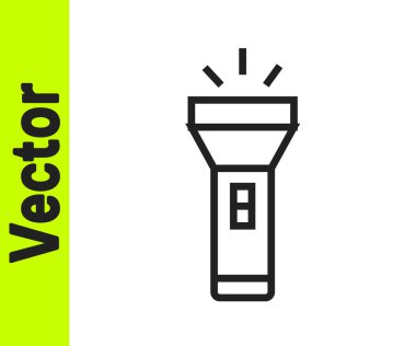 Beyaz arkaplanda siyah çizgi el feneri simgesi izole edildi. Vektör