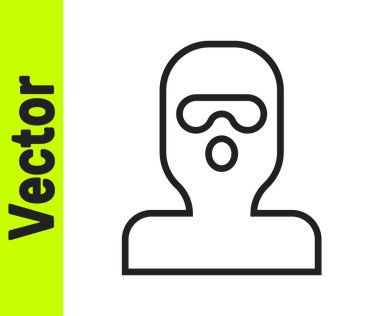 Beyaz arka planda siyah çizgi Hırsız maskesi simgesi izole edildi. Haydut maskesi, suçlu adam. Vektör