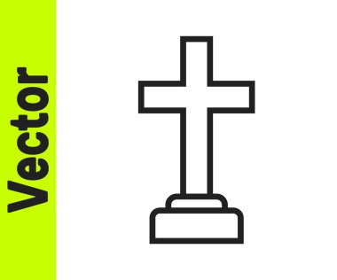 Siyah Çizgili Adam, beyaz arka planda izole edilmiş cenaze kederi simgesini mezarına gömdü. Üzüntü, üzüntü, keder, ölüm duygusu. Vektör