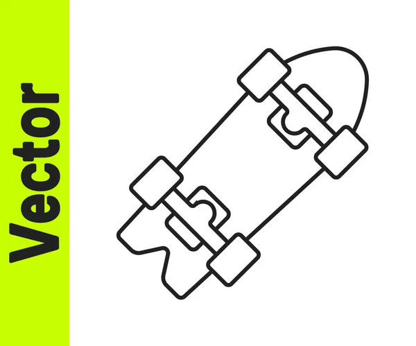 Zwarte lijn Longboard of skateboard cruiser pictogram geïsoleerd op witte achtergrond. Extreme sport. Sportuitrusting. Vector — Stockvector