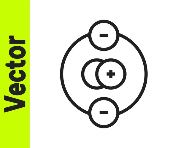 Schwarze Linie Atom-Symbol isoliert auf weißem Hintergrund. Symbol für Wissenschaft, Bildung, Kernphysik, wissenschaftliche Forschung. Vektor — Stockvektor