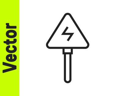 Siyah çizgi yüksek gerilim işareti simgesi beyaz arkaplanda izole edildi. Tehlike sembolü. Üçgendeki ok. Uyarı simgesi. Vektör