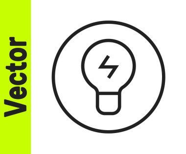 Fikir ikonu kavramına sahip siyah çizgi ampulü beyaz arkaplanda izole edildi. Enerji ve fikir sembolü. İlham konsepti. Vektör