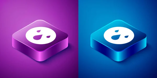 Isometric Water drop icon isolated on blue and purple background. Square button. Vector — Stock Vector