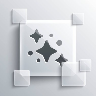 Gri Ev Temizleme Servisi konsepti gri arka planda izole edildi. Bina ve ev. Kare cam paneller. Vektör