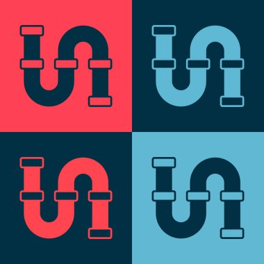 Pop Art Industry metalik boru ikonu renk arkaplanında izole edildi. Tesisat boru hattının farklı şekillerde parçaları. Vektör