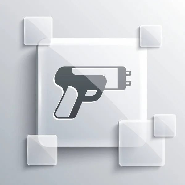 Grey Police elektrický šok ikona izolované na šedém pozadí. Šokující pro ochranu. Taser je elektrická zbraň. Čtvercové sklo. Vektor — Stockový vektor