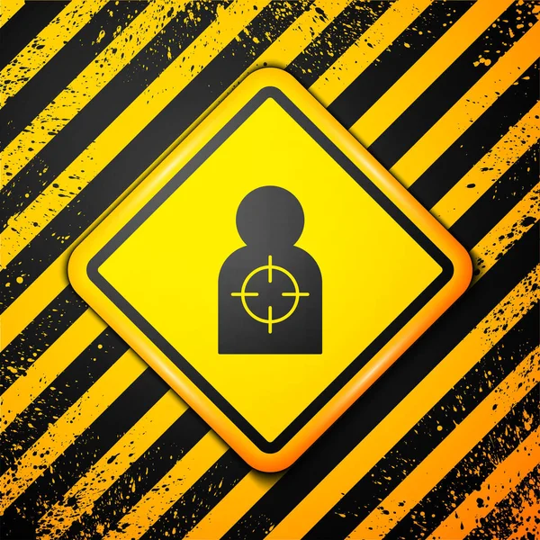 Black Human cíl sport pro natáčení ikony izolované na žlutém pozadí. Vyčistěte cíl čísly pro střelnici nebo střelbu. Varovné znamení. Vektor — Stockový vektor