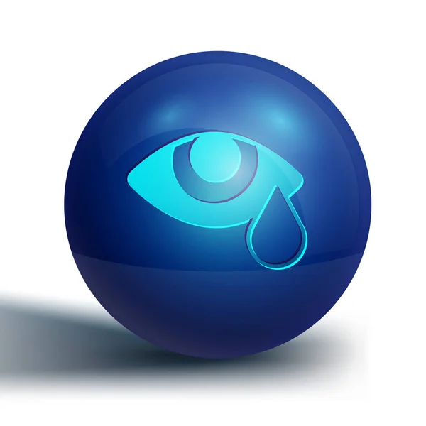 Blue Tear huilen oog pictogram geïsoleerd op witte achtergrond. Blauwe cirkel knop. Vector — Stockvector