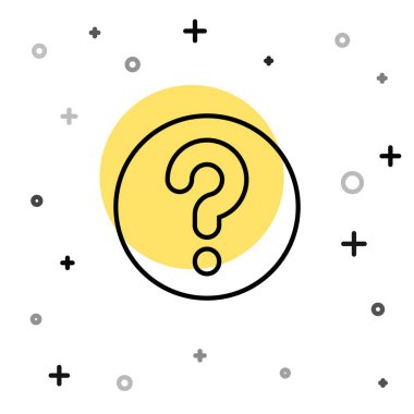 Siyah çizgi Bilinmeyen arama simgesi beyaz arkaplanda izole edildi. Büyüteç ve soru işareti. Rastgele dinamik şekiller. Vektör