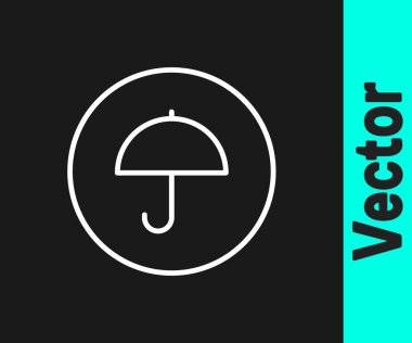 Siyah zemin üzerinde şemsiye sembolü olan beyaz çizgi teslimat paketi. Şemsiyeli karton kutu. Lojistik ve teslimat. Vektör