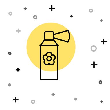 Siyah çizgi hava temizleyici sprey şişesi ikonu beyaz arka planda izole edilmiş. Oda spreyi şişesi. Rastgele dinamik şekiller. Vektör