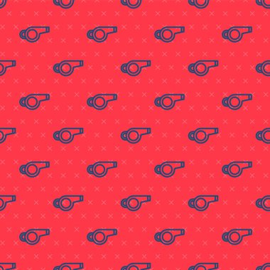 Mavi çizgi Whistle simgesi kırmızı arkaplanda iz bırakmadı. Hakem sembolü. Spor ve spor burcu. Vektör