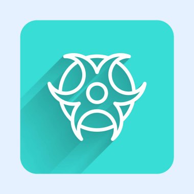 Beyaz çizgi Biyolojik Tehlike sembolü uzun gölge arkaplanı ile izole edilmiş. Yeşil kare düğmesi. Vektör