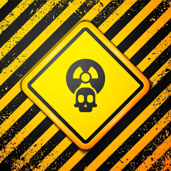 Icône radioactive noire isolée sur fond jaune. Symbole toxique radioactif. Radiation Signal de danger. Panneau d'avertissement. Vecteur — Image vectorielle