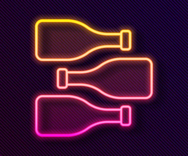 Ligne lumineuse néon Bouteilles d'icône du vin isolées sur fond noir. Vecteur — Image vectorielle