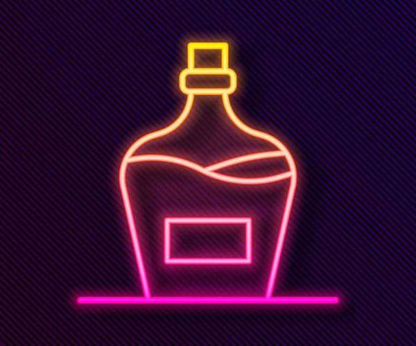 Linea neon incandescente Vecchia bottiglia di icona del vino isolata su sfondo nero. Bottiglia di vino fatto in casa. Vettore — Vettoriale Stock