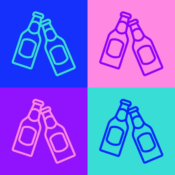 Pop art line Ikon botol Beer terisolasi pada latar belakang warna. Vektor - Stok Vektor