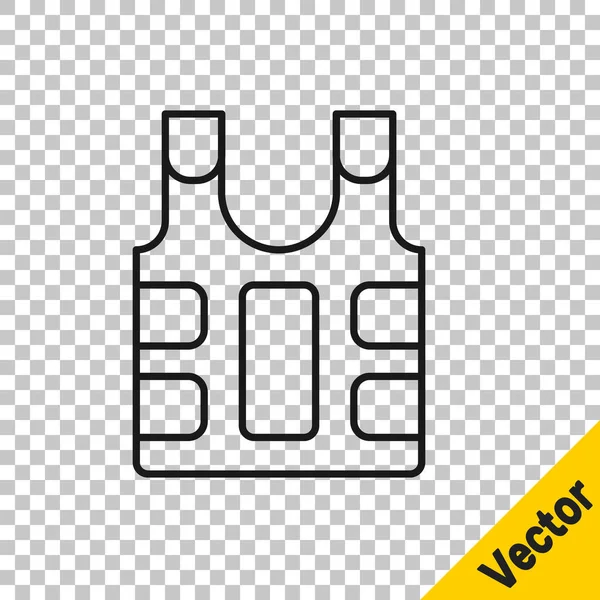 Schwarze Linie Kugelsichere Weste zum Schutz vor Kugeln Symbol isoliert auf transparentem Hintergrund. Körperpanzerzeichen. Militärkleidung. Vektor — Stockvektor