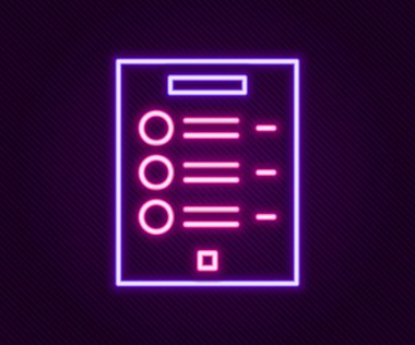 Parlayan neon hattı kahve menüsü simgesi siyah arka planda izole edildi. Kafe, restoran, kafe için bir menü tasarla. Renkli taslak konsepti. Vektör