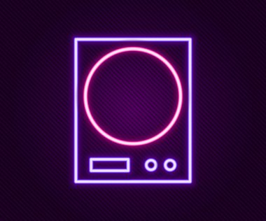 Parlayan neon hattı Elektronik ölçek simgesi siyah arkaplanda izole edildi. Ağırlık ölçüm aletleri. Renkli taslak konsepti. Vektör