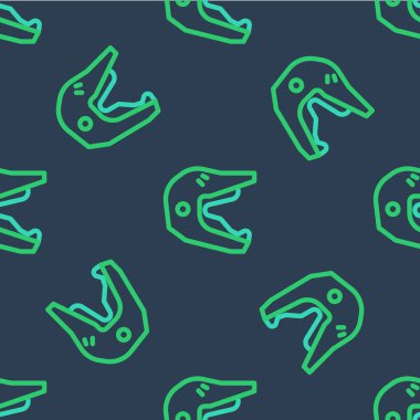 Line Motocross motorcycle helmet icon isolated seamless pattern on blue background. Vector