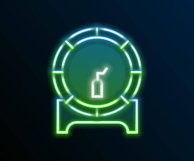 Siyah arka planda izole edilmiş durdurma simgesi olan parlayan neon hattı ahşap fıçı. Renkli taslak konsepti. Vektör