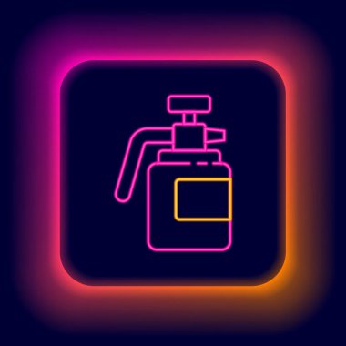 Su, gübre ve siyah zemin üzerinde izole edilmiş kimyasallar için parlayan neon hattı spreyi. Renkli taslak konsepti. Vektör