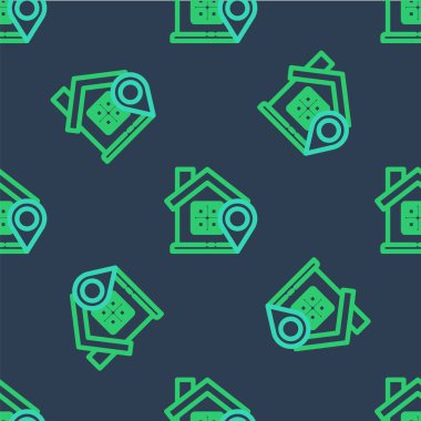 Mavi arka planda ev simgesi izole edilmiş çizgi haritası işaretçisi. Ev konumu belirleyici sembol. Vektör