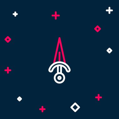 Hançer çizgi simgesi mavi arkaplanda izole edildi. Bıçak ikonu. Keskin bıçaklı kılıç. Renkli taslak konsepti. Vektör