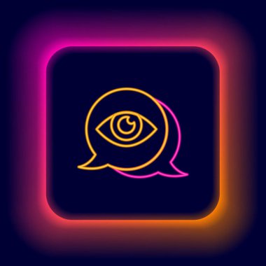 Parlayan neon çizgisi göz tarama simgesi siyah arkaplanda izole edildi. Göz taraması yapılıyor. Güvenlik kontrol sembolü. Siber göz işareti. Renkli taslak konsepti. Vektör