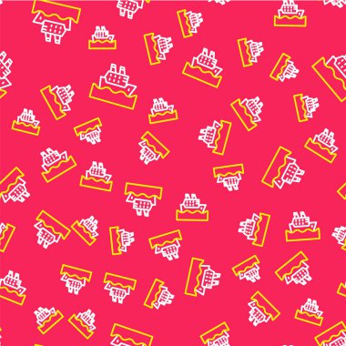 Line Cruise ship in ocean icon isolated seamless pattern on red background. Cruising the world. Vector