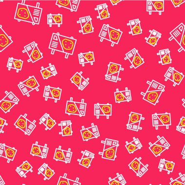 Line Amusement park billboard icon isolated seamless pattern on red background. Entertainment in vacation. Vector