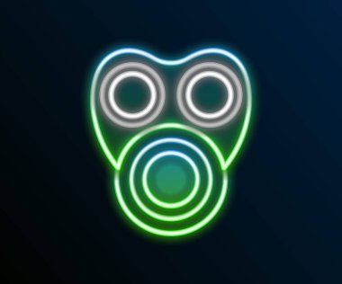 Parlayan neon hattı gaz maskesi simgesi siyah arkaplanda izole edildi. Solunum cihazı işareti. Renkli taslak konsepti. Vektör