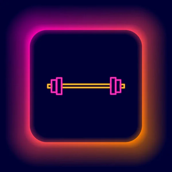 Ligne de néon lumineux icône Barbell isolé sur fond noir. Icône de levage musculaire, haltère de fitness, gymnase, équipement sportif, haltère d'exercice. Concept de contour coloré. Vecteur — Image vectorielle