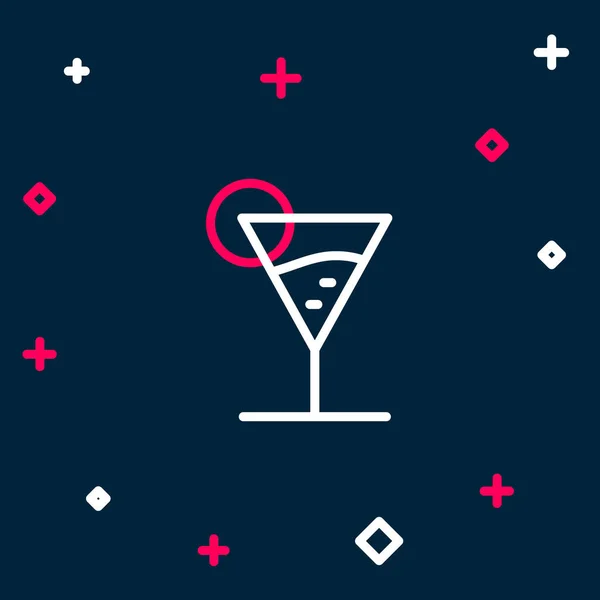 Line-Martini-Glassymbol isoliert auf blauem Hintergrund. Cocktail-Symbol. Weinglas-Ikone. Buntes Rahmenkonzept. Vektor — Stockvektor