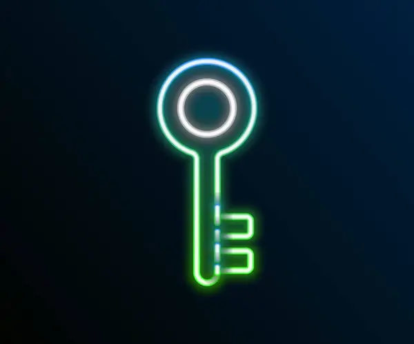Gloeiende neon lijn Huis sleutel pictogram geïsoleerd op zwarte achtergrond. Kleurrijk concept. Vector — Stockvector